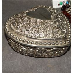 VINTAGE HEART SHAPED JEWELRY BOX - RED VELVET LINED - GODINGER SILVER ART CO. ON BASE - ~6" X 6" X 3