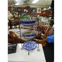 WROUGHT IRON BOWL HOLDER - 3 TIER - WITH BOWLS