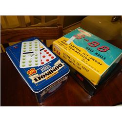 GOLF BALLS - 2 SETS AND DOMINOES IN CASE