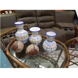 CAVED COCONUT - 2 & 3 VASES = 5 PC TTL