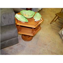 MAPLE HEXAGON SIDE TABLE - 2 TIER  - as-is