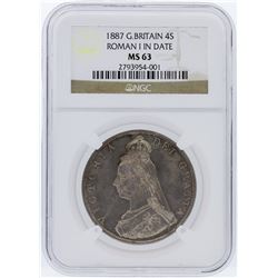 1887 NGC MS63 Great Britain 4  Shillings Silver Coin