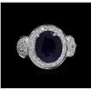 Image 2 : 5.36ct Blue Sapphire and Diamond Ring - 14KT White Gold