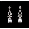Image 1 : 12.00MM Pearl and and Diamond Earrings - 14KT White Gold