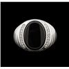 Image 2 : Onyx and Diamond Ring - 14KT White Gold