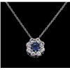 Image 1 : 1.20ctw Blue and White Sapphire Pendant With Chain - 14KT White Gold