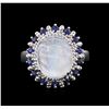 Image 2 : 14KT White Gold 6.34ct Blue Moonstone and Blue Sapphire Ring
