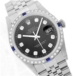 Rolex Stainless Steel 1.00ctw Diamond and Sapphire DateJust Men's Watch