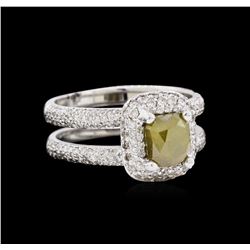 3.30ctw Fancy Yellow Green Diamond Ring - 18KT White Gold