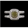 Image 2 : 3.30ctw Fancy Yellow Green Diamond Ring - 18KT White Gold