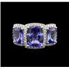 Image 2 : 6.18ctw Tanzanite and Diamond Ring - 18KT White Gold
