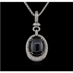 17.18ct Star Sapphire and Diamond Pendant With Chain - 14KT White Gold