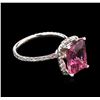 Image 1 : 4.21ct Pink Tourmaline and Diamond Ring - 14KT White Gold