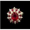 Image 2 : 5.34ctw Ruby and Diamond Ring - 14KT Yellow Gold