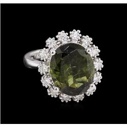 6.15ct Green Tourmaline and Diamond Ring - 14KT White Gold