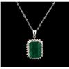 Image 1 : 10.81ct Emerald and Diamond Pendant With Chain - 14KT White Gold