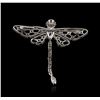 Image 2 : 14KT White Gold 0.27ctw Diamond, Onyx and Emerald Butterfly Pin