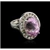 Image 1 : 14KT White Gold 16.20ct Kunzite and Diamond Ring