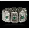 Image 1 : Platinum GIA Certified 9.37ctw Emerald and Diamond Bracelet