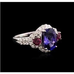 14KT White Gold 2.70ct Tanzanite, Tourmaline and Diamond Ring