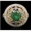 Image 2 : 14KT Yellow Gold 2.09ct Emerald and Diamond Ring