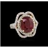 Image 1 : 6.77ct Ruby and Diamond Ring - 14KT Yellow Gold