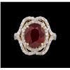 Image 2 : 6.77ct Ruby and Diamond Ring - 14KT Yellow Gold