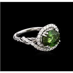 3.40ct Green Tourmaline and Diamond Ring - 18KT White Gold