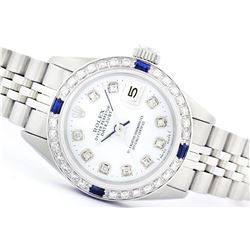 Rolex Stainless Steel Diamond and Sapphire DateJust Ladies Watch