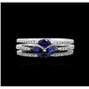 Image 2 : 0.70ctw Blue Sapphire and Diamond Ring - 18KT White Gold