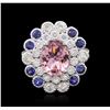 Image 2 : 14KT White Gold 2.24ct Tourmaline, Sapphire and Diamond Ring