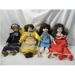 LOT 4 VINTAGE PALE FACE PORCELAIN DOLLS