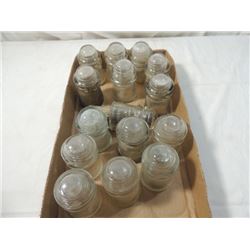 BOX LOT 15 CLEAR GLASS INSULATORS