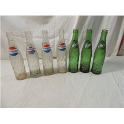 LOT 7 VINTAGE SODA BOTTLES PEPSI SLICE