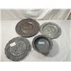 Image 1 : LOT 4 METAL EMBOSSED PLATES, PEWTER PLATE & BOWL