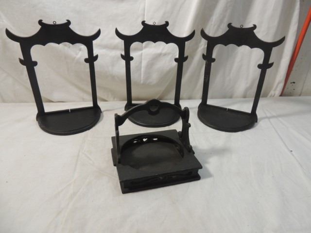 Lot 4 Oriental Asian Wall Shelf Stand Candle Holde