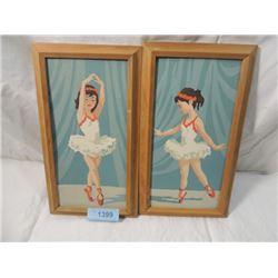 PAIR VINTAGE PAINT BY NUMBER FRAMED BALLERINA