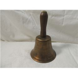 ANTIQUE VINTAGE SCHOOL BELL BRASS WOOD HANDLE