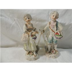 PAIR VINTAGE COLONIAL BISQUE CERAMIC FIGURES