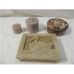 LOT 4 ASSORTED DECORATIVE CARVED STONE BOXES