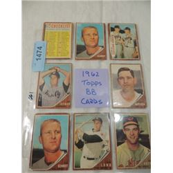 8 CARD LOT TOPPS BASEBALL 1962