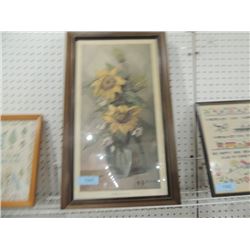 VINTAGE FRAMED PRINT  SUNFLOWERS  G. BULLA