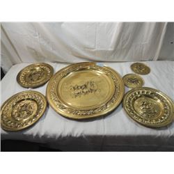 LOT 6 HEAVY BRASS DECOR WALL TRAYS PLATES SERVING