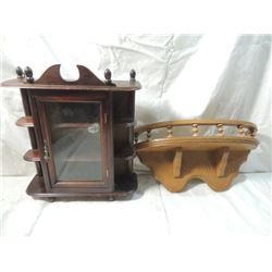 PAIR VINTAGE ANTIQUE WOOD DISPLAY SHELF HUTCH WALL