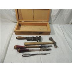 WOOD CARPENTER BOX TOOLS AS SHOWN ANTIQUE VINTAGE