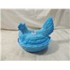 Image 1 : LARGE HEN ON NEST CHICKEN ROOSTER BLUE MILK GLASS