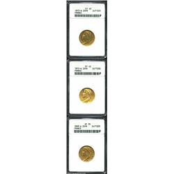 A trio of Napoleon gold 20 Francs including:...