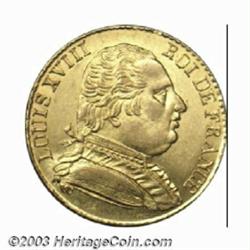 Louis XVIII gold 20 Francs 1815-R,...