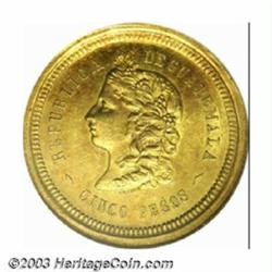 Republic gold 5 Pesos 1877-F,...