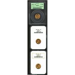 Three Nicolas II gold 5 Roubles 1902,...